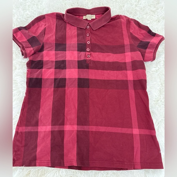 Burberry Tops - Burberry Red and Pink Check Short Sleeve Polo